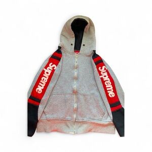 Supreme Gray and Black Zip Up Sweater